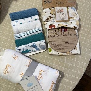 Cloud Island Farm-Themed Baby Set with Teal and Orange Accents
